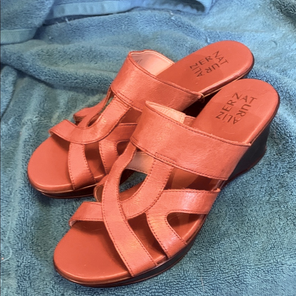 Naturalizer Women's cognac colored wedge slip on. Like new. 2 1/2 inch wedge.